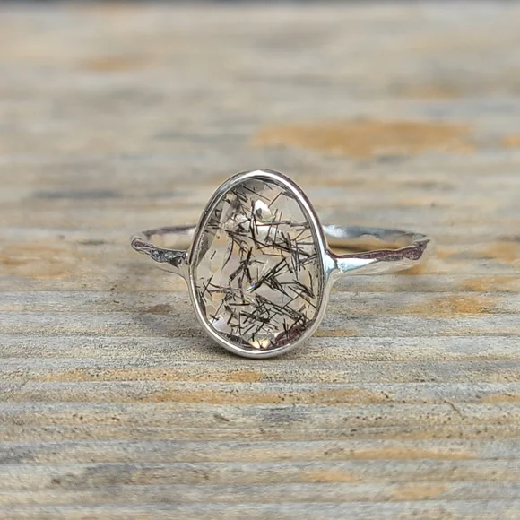 Black Rutile/Tourmalated Quartz 925 Ring